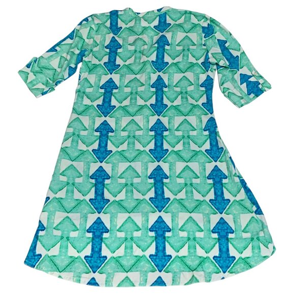 UTSA Blue Green Double Arrow Print Hi Low Viscose Pullover Tunic - Picture 10 of 10